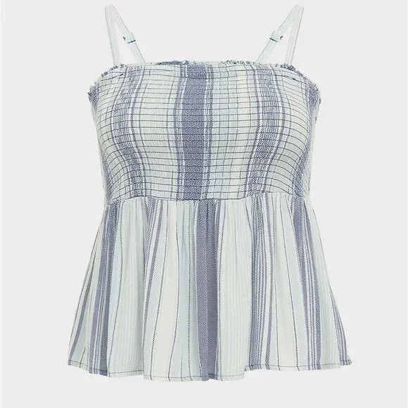 Torrid Blue Striped Gauze Smocked Cami Blue Top Women's Plus Size 1 1X H12385 - Picture 11 of 11